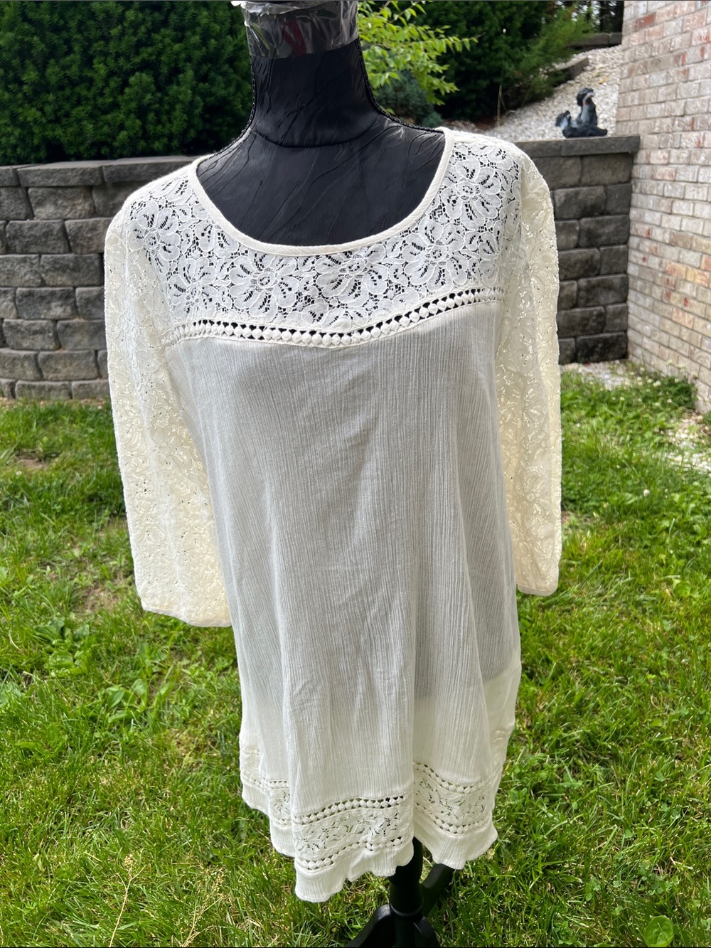 Women's Cream Lace Yoke Tunic Blouse